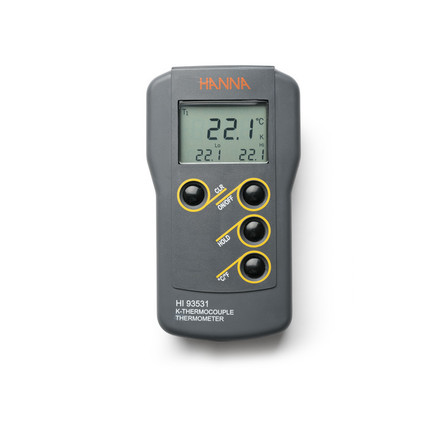 Thermomètre compact étanche à thermocouple type K °C/°F, min/max, HOLD, coffret